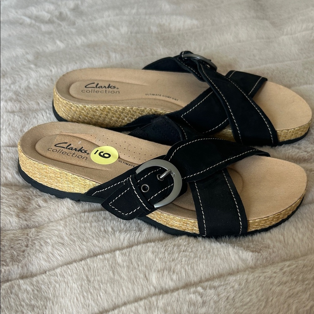Clarks Collection Women's Black Slide Sandals, size 9-NEW